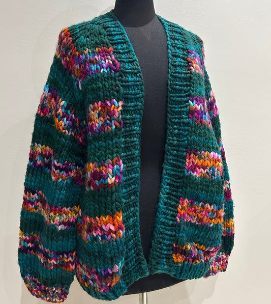 In To The Woods Cardigan- "Shits N' Giggle" & Forest in XL