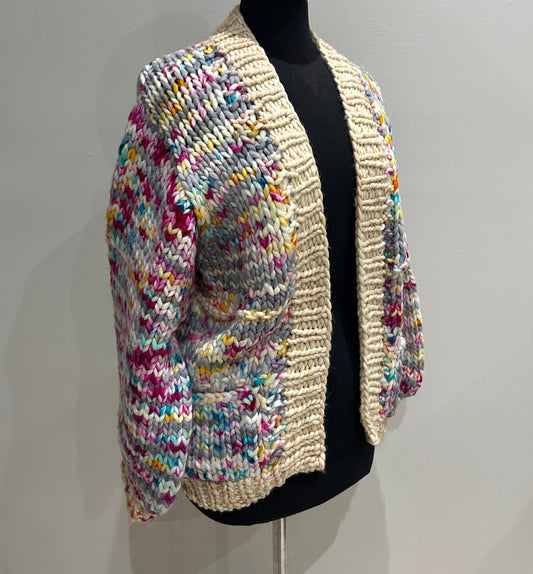 In To The Woods Cardigan- "Neil's Road" & Ivory in MEDIUM