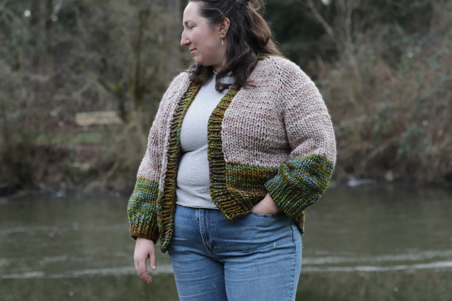 In To The Woods Cardigan- Arequita & Fog in MEDIUM