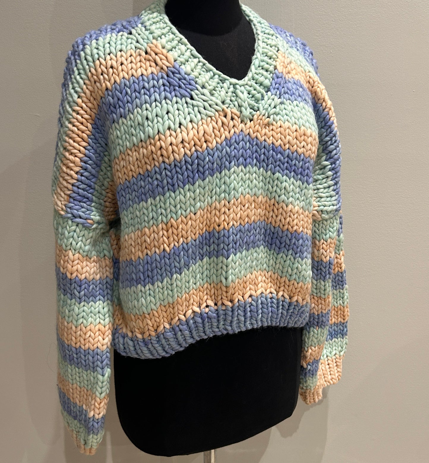 Lakeside Pullover Cucumber, Melon & Aquamarine; Striped, in MEDIUM