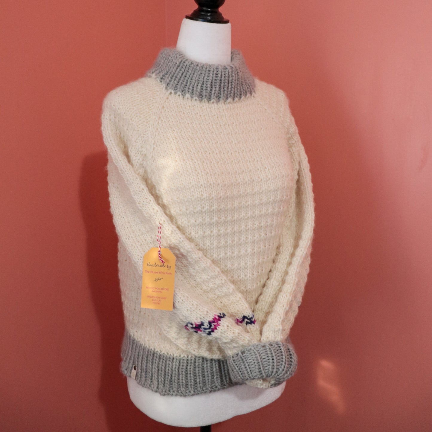 Merino Thin Sweater in White and Grey